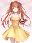  :q bad_id bad_pixiv_id bare_shoulders blue_eyes breasts cake choker cleavage dress food fork long_hair looking_at_viewer neon_genesis_evangelion orange_hair small_breasts solo souryuu_asuka_langley tongue tongue_out yellow_dress zek_(zecola) 
