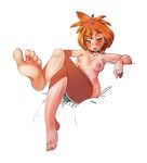  artist_request azusa_(pokemon) barefoot blush breasts feet looking_at_viewer orange_eyes orange_hair pokemon soles sweat toes tongue_out 
