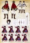  absurdres atelier_(series) atelier_totori belt black_hair blush boots character_sheet closed_eyes concept_art expressionless expressions full_body gloves hair_ornament hairpin highres kishida_mel knee_boots long_hair mimi_houllier_von_schwarzlang multiple_views non-web_source official_art polearm ponytail production_art purple_eyes shawl short_shorts shorts simple_background smile spear thighhighs turnaround weapon white_legwear 