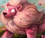  2016 black_nose blue_sky cartoon_network empty_eyes feline feral flower fur grass kenket lion lion_(steven_universe) male mammal mane outside painting_(artwork) petals pink_fur plant quadruped sky solo steven_universe traditional_media_(artwork) url 