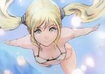  absurdres bikini blonde_hair breasts covered_nipples freediving highres long_hair looking_at_viewer okuto original small_breasts smile solo swimming swimsuit twintails underwater 