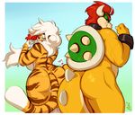  2016 anthro big_butt bowser butt butt_bump buxbi buxbi_(character) crossgender duo feline female koopa mammal mario_bros nintendo scalie smile tiger video_games 