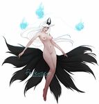  ahri animal_ears barefoot breasts dark_nipples facial_tattoo feversea floating forehead_jewel fox_ears fox_tail full_body fusion glowing glowing_eyes hair_ornament highres hitodama league_of_legends lips lipstick long_hair makeup medium_breasts multiple_tails navel nipples nude pussy solo syndra tail tattoo uncensored white_hair 