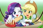  2girls applejack multiple_girls my_little_pony my_little_pony_equestria_girls my_little_pony_friendship_is_magic personification rarity rock_climbing tagme uotapo 