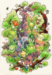  :&gt; :d antennae beige_background berry cottonee flower gen_5_pokemon hashibi_rokou horns leaf leavanny lilligant no_humans o_o open_mouth orange_eyes petilil plant_hair pokemon pokemon_(creature) red_eyes scolipede sewaddle smile star swadloon tree venipede whimsicott whirlipede yellow_sclera 