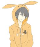  animal_hood black_hair bunny_hood hood hooded_jacket jacket male_focus number ren_(friends-love) simple_background solo tsukiuta upper_body uzuki_arata white_background 