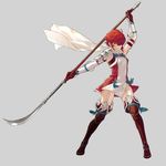  absurdres armor boots dress fire_emblem fire_emblem_if garter_straps gloves highres hinoka_(fire_emblem_if) holding holding_weapon kozaki_yuusuke naginata official_art orange_eyes pauldrons polearm red_hair scarf serious short_hair simple_background solo thigh_boots thighhighs weapon zettai_ryouiki 