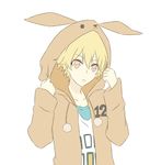  animal_hood blonde_hair bunny_hood hood hooded_jacket jacket male_focus number ren_(friends-love) shiwasu_kakeru simple_background solo tsukiuta upper_body white_background 