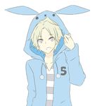  animal_hood blonde_hair bunny_hood hood hooded_jacket jacket male_focus number ren_(friends-love) satsuki_aoi simple_background solo tsukiuta upper_body white_background 