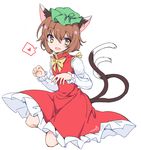  :d animal_ears blush bow bowtie brown_eyes brown_hair cat_ears cat_girl cat_tail chen commentary_request dress fang frilled_dress frills full_body green_hat hat heart jewelry long_sleeves looking_at_viewer mob_cap multiple_tails nekomata open_mouth puffy_long_sleeves puffy_sleeves red_dress short_hair signature single_earring smile solo spoken_heart tail touhou two_tails white_background yellow_bow yellow_neckwear yukimiya_(parupunta) 