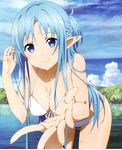  asuna_(sao) asuna_(sao-alo) bikini blue_eyes blue_hair breasts cleavage long_hair swimsuit sword_art_online water wet 