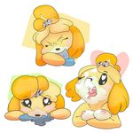  2016 animal_crossing anthro balls blush breasts canine cum cum_on_face dog duo eeekay fellatio female fur isabelle_(animal_crossing) male male/female mammal nintendo nipples open_mouth oral penis sex simple_background smile video_games yellow_fur 
