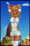  anthro clothed clothing elvofirida female fish hands_above_head looking_at_viewer marine navel nintendo shark smile solo standing video_games wii 