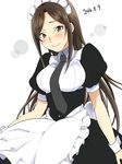  alternate_costume black_hair blush breasts enmaided idolmaster idolmaster_cinderella_girls large_breasts long_hair maid maid_headdress mukai_takumi sakayama_shinta smile solo 