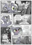  2016 angry anon arthropod bald bare_chest blood blush centipede clothed clothing comic cutie_mark dialogue earth_pony english_text equine female feral friendship_is_magic fur grey_fur grey_hair hair hi_res horse human limestone_pie_(mlp) male mammal monochrome monster muscular muscular_male my_little_pony myriapod open_mouth pencils_(artist) pony rock text tsundere yellow_eyes 