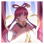  bad_id bad_pixiv_id chinese_clothes dine&amp;rita eyebrows eyebrows_visible_through_hair hair_ornament hairpin hands_together hanfu long_hair looking_at_viewer magi_the_labyrinth_of_magic pink_eyes red_hair ren_kougyoku smile solo upper_body 