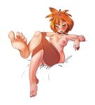  artist_request azusa_(pokemon) barefoot blush breasts feet looking_at_viewer orange_eyes orange_hair pokemon pussy soles sweat toes tongue_out 