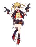  :p blonde_hair blue_eyes eyepatch full_body girls_frontline gun highres looking_at_viewer navel official_art sa_(h28085) shoes shorts skorpion_vz._61 smile solo submachine_gun tongue tongue_out transparent_background twintails vz.61_(girls_frontline) weapon 