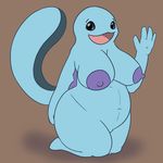  4_fingers amphibian anthro areola armpits barefoot big_breasts black_eyes black_sclera blue_skin breasts erect_nipples female kneeling looking_at_viewer navel nintendo nipples nude open_mouth overweight pok&eacute;mon posexe quagsire simple_background slightly_chubby smile solo thick_thighs tongue video_games wide_hips 