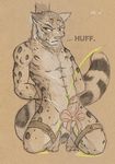  2016 anthro balls bdsm bondage bound bukkake cat cum cum_on_face erection feline fur humanoid_penis kieran leopard male mammal messy nude pencil_(artwork) penis snow_leopard solo spots tolbi traditional_media_(artwork) urine watersports 