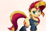  2016 blonde_hair clothed clothing cutie_mark equestria_girls equine eyelashes feral fluffy fur green_eyes hair hi_res horn long_hair mammal multicolored_hair multicolored_tail my_little_pony ncmares open_mouth red_hair simple_background solo standing sunset_shimmer_(eg) tan_fur tongue two_tone_hair unicorn white_background 
