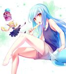  1other barefoot blonde_hair blue_hair blush closed_eyes dress dual_persona fairy fairy_wings feet food hatsuno_uin highres ice_cream licking minigirl ramirisu rimuru_tempest slime tail tensei_shitara_slime_datta_ken wings yellow_eyes 