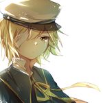  bandage_over_one_eye bandages blonde_hair c-i crying crying_with_eyes_open eyebrows eyebrows_visible_through_hair hat male_focus oliver_(vocaloid) sailor_collar sailor_hat simple_background solo tears vocaloid white_background yellow_eyes 