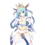  :3 antlers ass_visible_through_thighs bare_shoulders blue_eyes blue_hair bow breasts character_request detached_collar dragon dragon_tail eastern_dragon elbow_gloves garter_straps gloves highres legs_apart long_hair looking_at_viewer microskirt midriff navel nekomu o-ring o-ring_top official_art pleated_skirt pointy_ears simple_background skirt small_breasts solo tail tail_bow thighhighs uchi_no_hime-sama_ga_ichiban_kawaii white_background white_gloves white_legwear 