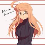  alma_(va-11_hall-a) arms_behind_back black_sweater blonde_hair breasts brown_eyes glasses guppydesu highres large_breasts looking_at_viewer solo sweater va-11_hall-a 