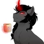  black_hair cup equine evehly feral fluffy friendship_is_magic fur grey_fur hair horn king_sombra_(mlp) magic male mammal my_little_pony red_eyes simple_background sitting solo unicorn white_background 