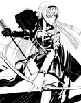  absurdres arrow bow_(weapon) bracelet drshellon greyscale hairband highres jewelry kantai_collection long_hair looking_to_the_side monochrome shoukaku_(kantai_collection) solo thighhighs weapon 