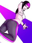  alternate_costume alternate_hairstyle ass chris_re5 evil_grin evil_smile grin hair_down han_juri highres long_hair looking_at_viewer multicolored_hair nail_polish pants pink_nails smile solo street_fighter street_fighter_v tight tight_pants toned two-tone_hair 