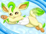  armpits blush breasts clothed clothing eeveelution fangs female fuddy leafeon looking_at_viewer mammal nintendo one-piece_swimsuit open_mouth outside pawpads paws pok&eacute;mon pool_(disambiguation) smile solo swimsuit video_games water 