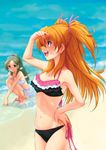  beach bikini blue_eyes brown_hair day green_eyes green_hair highres houjou_hibiki jpeg_artifacts kazuma_muramasa minamino_kanade multiple_girls ocean precure suite_precure swimsuit two_side_up 