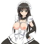  1girl areolae black_hair blush breasts breasts_outside brown_eyes kotegawa_yui long_hair looking_at_viewer nipples solo to_love-ru upper_body 