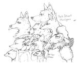  2016 aardwolf adambrycethomas al_(weaver) anneke_(weaver) anthro avo_(weaver) badger betty_(weaver) black_and_white canine caprine charlie_(weaver) clothed clothing disney english_text ermine fan_character female fox frown group hyena male mammal marty_(weaver) model_sheet monochrome mustelid ozzy_(weaver) pack_street remmy_cormo sheep simple_background smile t_rex_(weaver) text wolf wolter_(weaver) zootopia 