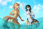  anthro areola ball bardju beach_ball breasts canine drmax duo female fish hybrid mammal marine nipples nude outside pussy shark sharp_teeth smile standing teeth wide_hips 