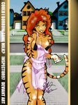  2012 animal_humanoid apron bikini breasts cleavage clothed clothing feline female hair hand_behind_back hi_res humanoid long_hair mammal off_shoulder outside red_hair smile solo swimsuit tiger tiger_humanoid tigra yellow_eyes 