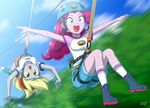  2girls derpy_hooves helmet multiple_girls my_little_pony my_little_pony_equestria_girls my_little_pony_friendship_is_magic personification pinkie_pie tagme uotapo zip_line 