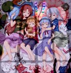  :d :o ^_^ ^o^ adapted_costume alarm_clock alternate_costume assisted_exposure asymmetrical_hair bare_legs barefoot bed_sheet beret black_shorts blanket blonde_hair blue_hair blush book bow braid brooch cat clock closed_eyes closed_mouth clothes_on_floor clothes_writing contemporary crystal demon_wings dress error flandre_scarlet from_above full_body gem glowing green_bow green_hat green_shirt hair_bow hat hat_removed headwear_removed highres holding hong_meiling izayoi_sakuya jewelry lifted_by_another md5_mismatch mob_cap multiple_girls no_legwear open_mouth panties parted_lips pillow purple_dress rainbow_order red_bow red_hair red_panties red_ribbon red_shirt red_vest remilia_scarlet ribbon ruby_(stone) ruu_(tksymkw) shirt shirt_lift shirt_removed short_sleeves shorts side_ponytail sleeping smile star striped striped_bow striped_shirt sunlight sweatdrop t-shirt tissue tissue_box touhou twin_braids underwear vertical-striped_shirt vertical_stripes vest vest_removed white_hat white_shirt wings wrong_hand 