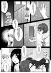  comic feet foot_licking glasses greyscale highres licking monochrome school_uniform smelling steam thighhighs translation_request 