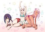  all_fours aqua_bikini arm_support arm_up armpits ass barefoot bikini bikini_skirt black_hair cameltoe chloe_von_einzbern eyebrows eyebrows_visible_through_hair fate/kaleid_liner_prisma_illya fate_(series) flat_chest front-tie_top groin hair_ornament highres illyasviel_von_einzbern kneeling long_hair looking_at_viewer looking_back lying miyu_edelfelt multiple_girls navel on_side one_eye_closed one_side_up open_mouth pink_bikini pink_hair red_eyes shiny shiny_skin silver_hair star swimsuit tawagoto_dukai_no_deshi tongue tongue_out yellow_eyes 