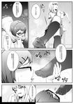  comic feet foot_licking glasses greyscale highres licking monochrome school_uniform smelling steam thighhighs translation_request 