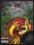  alorix blonde_hair clothed clothing coat ear_piercing english_text equestria_girls equine female feral forest green_eyes hair horn makeup mammal multicolored_hair my_little_pony piercing red_hair sad scar snow solo sunset_shimmer_(eg) text tree two_tone_hair unicorn 