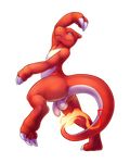  anus balls blue_eyes charmeleon claws dancing fire flaccid grin male nintendo penis pok&eacute;mon red_skin simple_background solo standing the_secret_cave uncut video_games 
