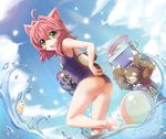  :d adjusting_clothes adjusting_swimsuit ahoge animal_ears annie_hastur arms_up ass ball barefoot baseball_bat beachball bear breasts cat_ears cloud cooler day dutch_angle glowing hair_between_eyes highres holding innertube league_of_legends lens_flare one-piece_swimsuit open_mouth outdoors petals red_hair school_swimsuit sky small_breasts smile sora_(dkssud6580) sparkle standing stuffed_animal stuffed_toy sun sunlight swimsuit teddy_bear tibbers water 
