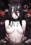  battleship_hime breasts buckle closed_mouth collar collarbone hair_between_eyes horns k_jin kantai_collection long_hair medium_breasts navel nipples pale_skin purple_lips red_eyes shinkaisei-kan smile solo stomach topless tsurime upper_body very_long_hair water water_drop 