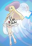  bag blonde_hair braid dress gen_7_pokemon green_eyes hat highres jellyfish kneehighs legendary_pokemon lillie_(pokemon) long_hair nihilego pokemon pokemon_(creature) pokemon_(game) pokemon_sm runachikku shoes sleeveless sleeveless_dress sun_hat tentacles twin_braids ultra_beast white_dress white_legwear 