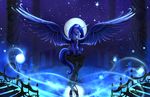  blue_hair blue_horn detailed_background equine eyes_closed feathered_wings feathers female feral friendship_is_magic hair hooves horn mammal my_little_pony night outside princess_luna_(mlp) sitting sky solo spread_wings star starry_sky viwrastupr winged_unicorn wings 