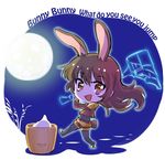  animal_ears brown_hair bunny_ears bunny_girl bunny_tail food full_body full_moon iesupa long_hair mallet mochi moon mundane_utility rwby solo tail velvet_scarlatina wagashi 